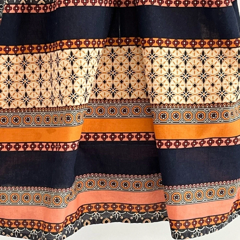 LOFT 'Foulard' Tie Neck Puff Sleeve Top Mixed Bohemian Print Cotton Size MP